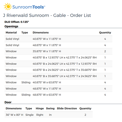 Sunroom Tools Combined Order List